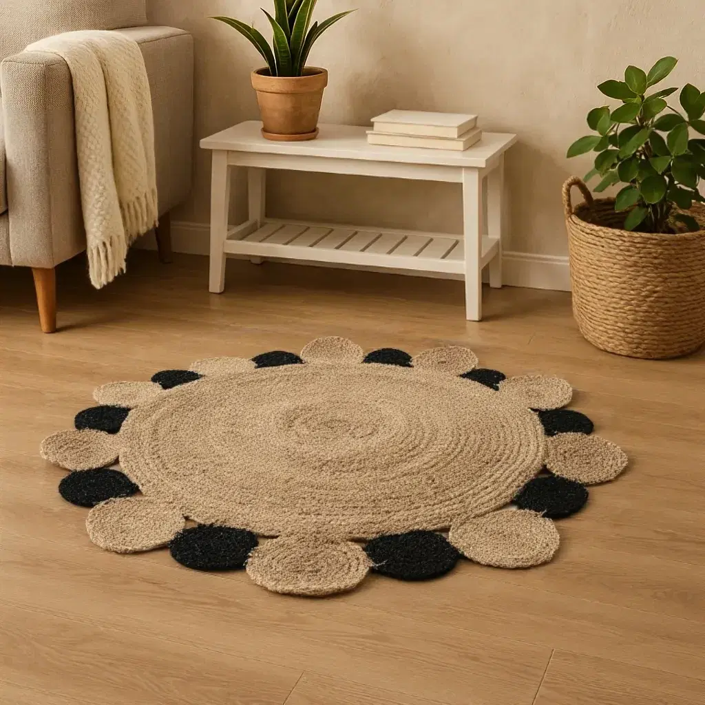 Banana Fiber Rug Natural and Black Color